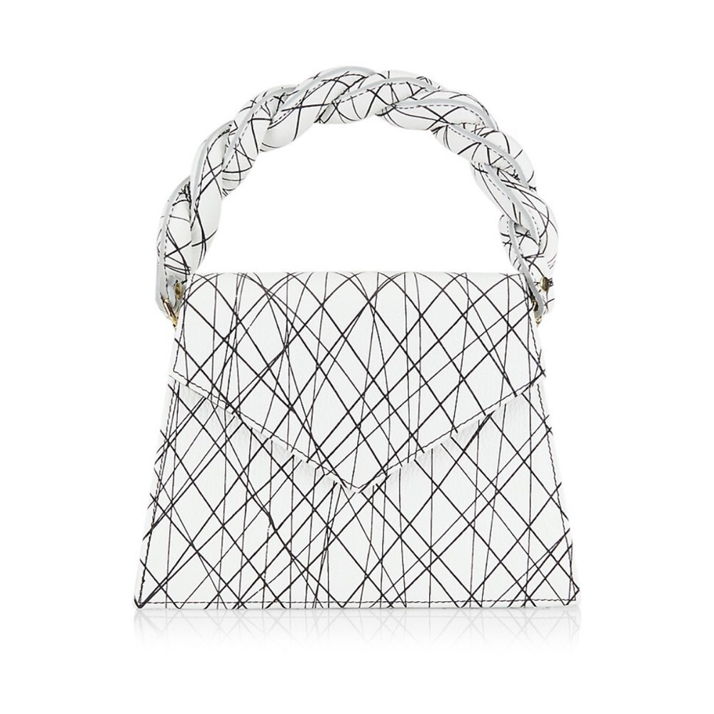 NEW ANIMA IRIS Zaza Grande Printed Leather Top Handle
Bag - Black White